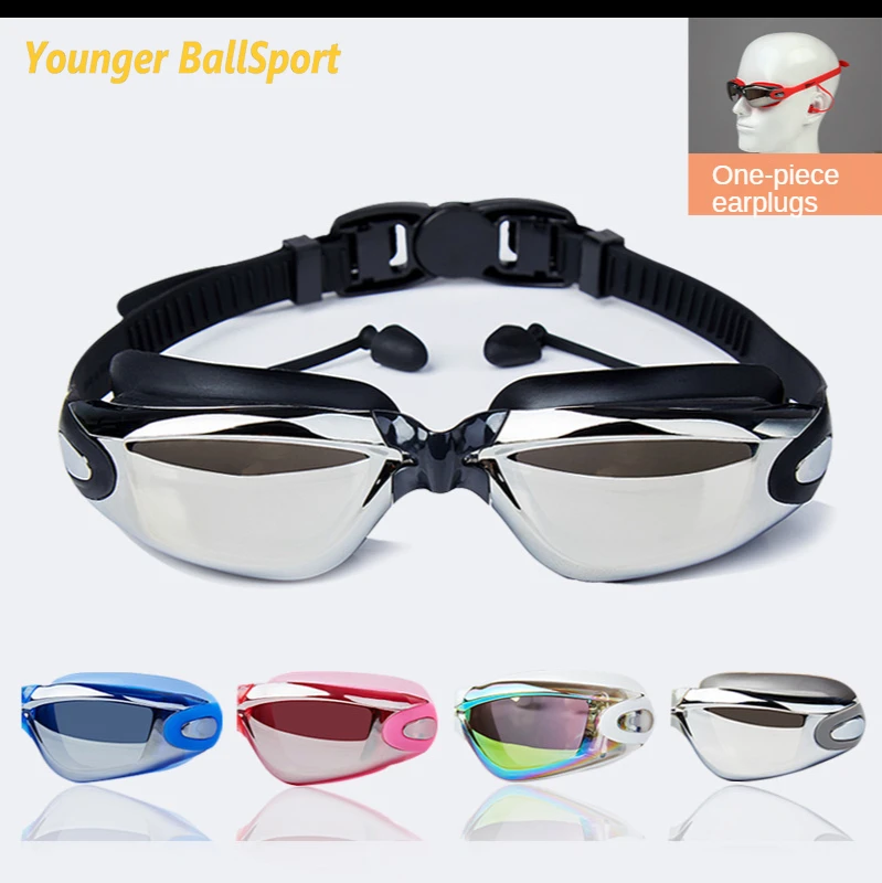

Очки для плавания при близорукости для мужчин и женщин, плавательные очки с ушками для взрослых, профессиональные силиконовые очки для плав...