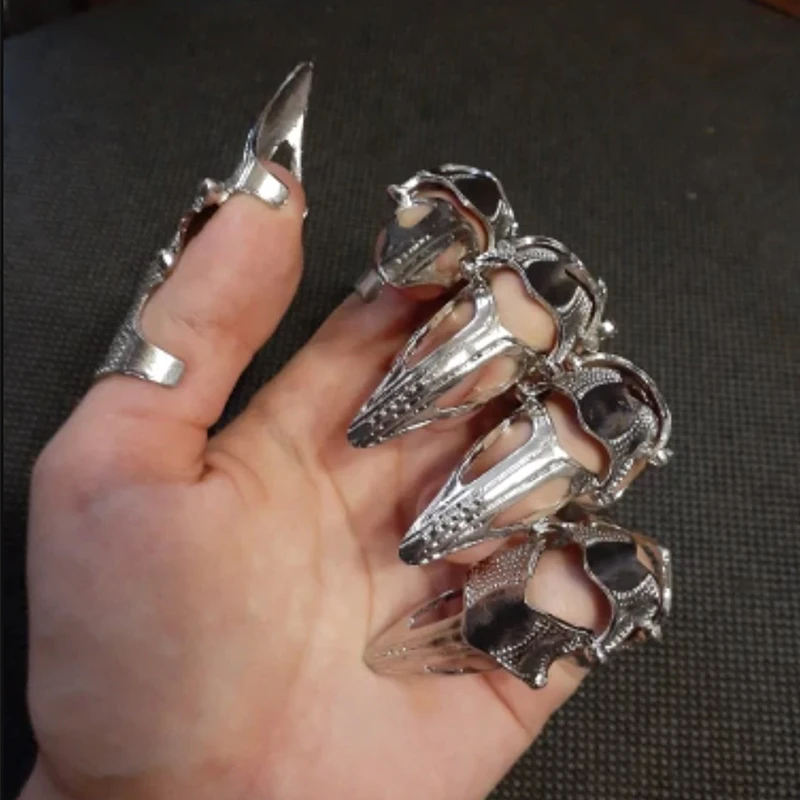 

Fashion Men's Alloy Spike Armor Knuckle Joint Full Punk Gothic Finger Ring Silver Color Women Jewelry [VRA82*1]