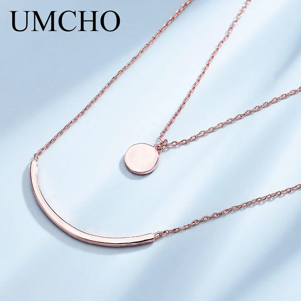 UMCHO серебро 925 пробы цветной драгоценный камень смайлик ожерелье Двойная Цепочка