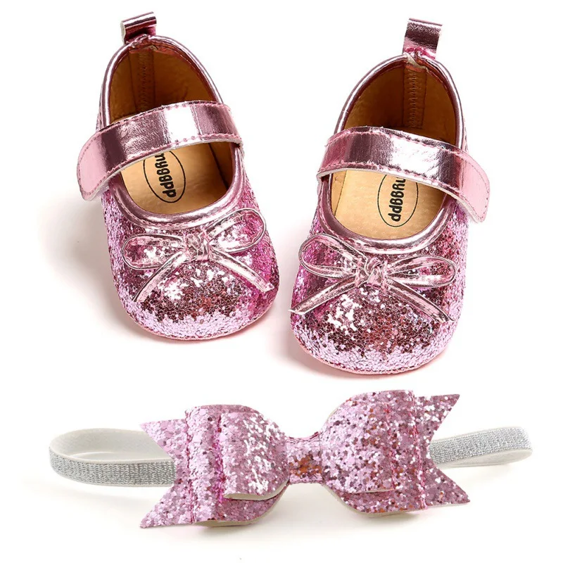 

Baby PU Leather Baby Boy Girl Baby Solid Hook & Loop Shoes Bow Soft Soled Non-slip Footwear Crib Shoes