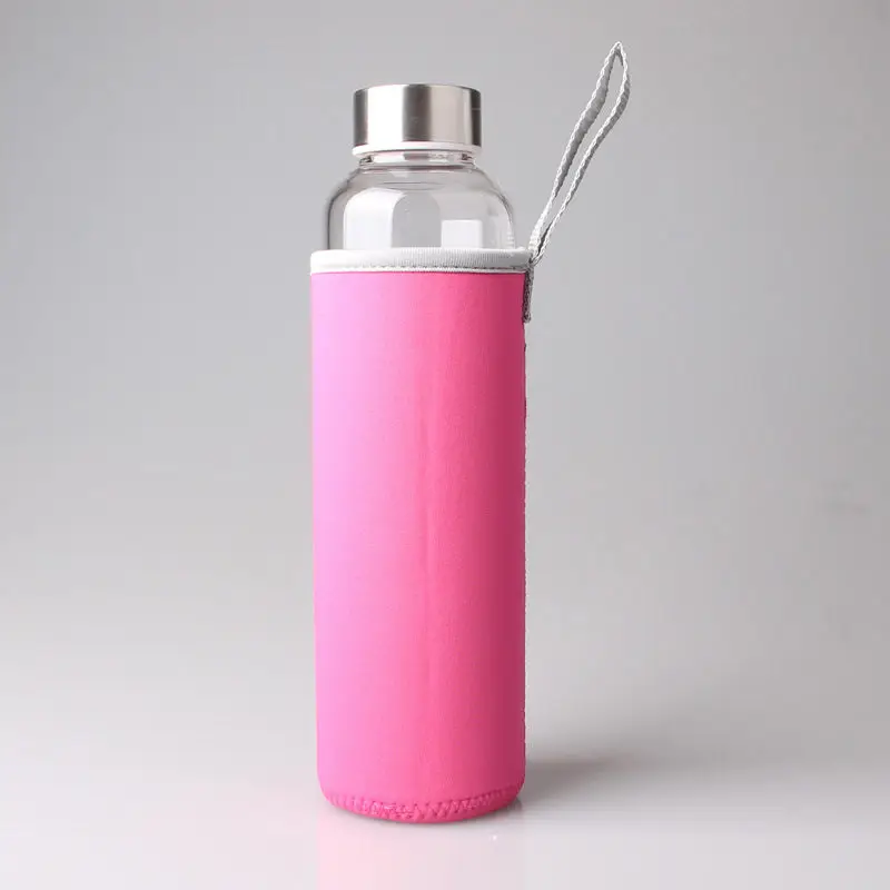 pink 280 мл/360 мл/550 мл стеклянная бутылка для воды с защитным мешком портативная прозрачная бутылка для чая и питья Спортивная дорожная бутылка для напитков - Цвет: pink