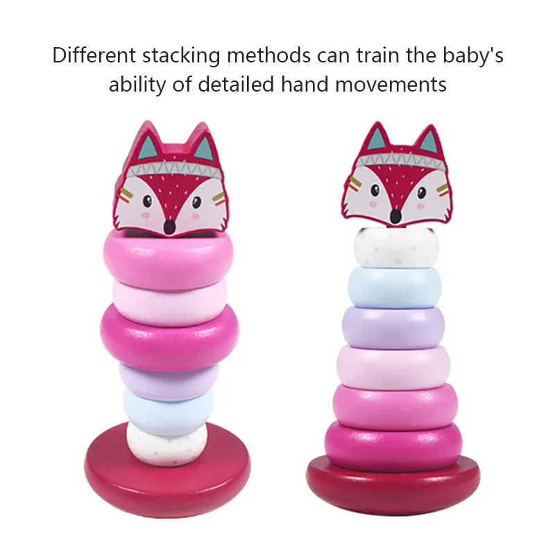 

Animal Rainbow Stacking Ring Tower Stapelring Block Baby Montessori Toy Early Education Teaching Aid Wood Toddler Toy