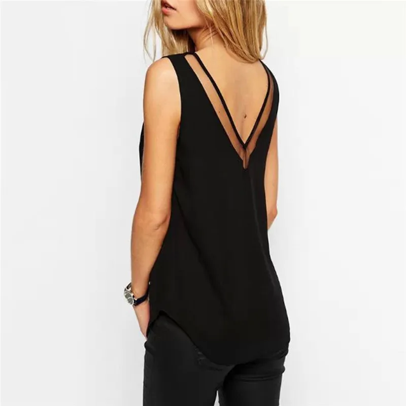 Женские летние топы и блузки без рукавов с V образным вырезом женская прозрачная