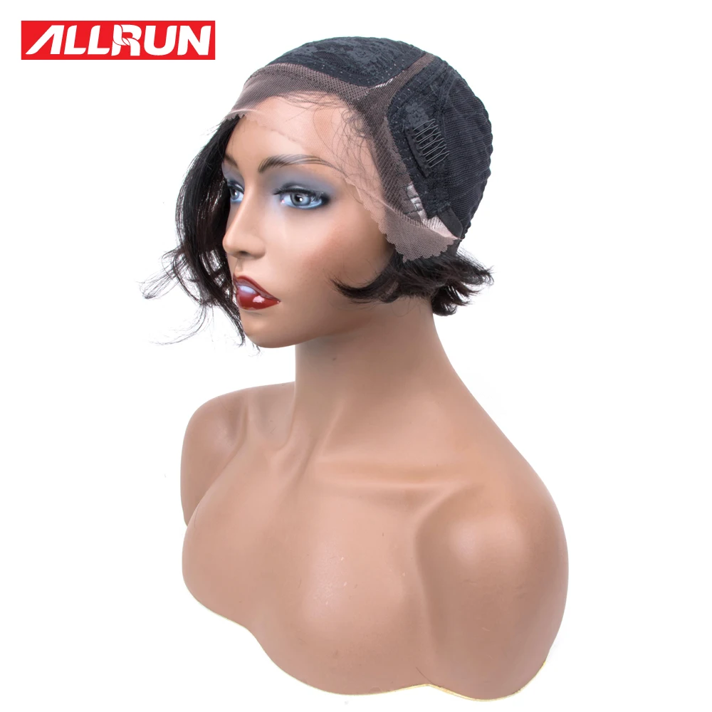 Allrun Human Hair Wig Non Remy Short Bob For Black Women Brazilian Wigs Side Part Lace Straight Natural Color | Шиньоны и парики