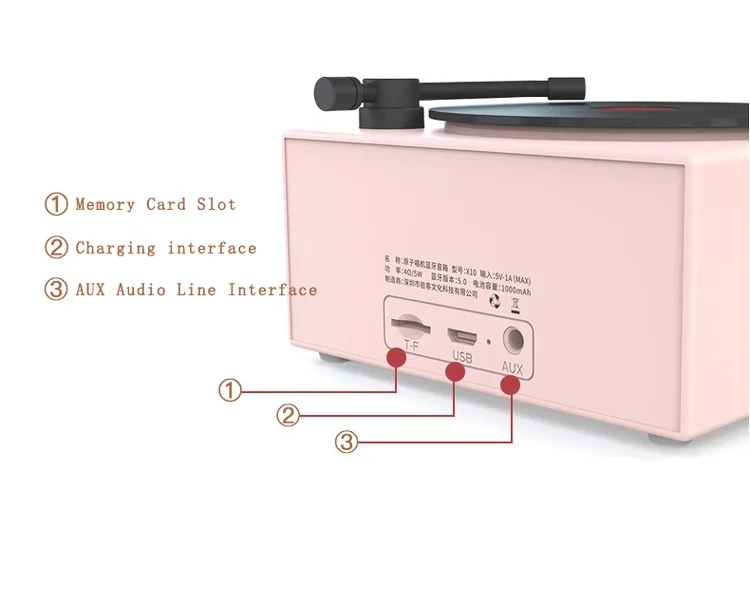 Music Box Type Built-in Bluetooth Stereo Wireless Vintage Retro Microphone Speaker HIFI Aux Support Portable Record Player Shape |