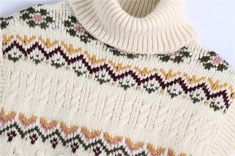 Женский жаккардовый укороченный жилет с высоким воротником и оборками на