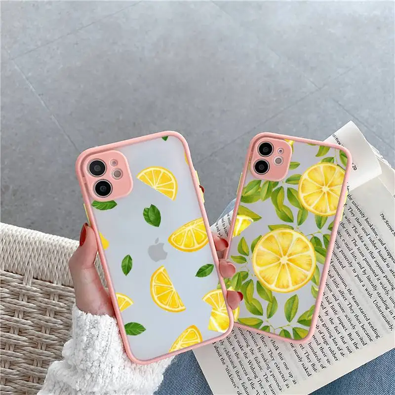 

lemon Phone Case Pink matte transparent For iPhone 7 8 x xs xr 11 12 pro plus max mini Clear Funda