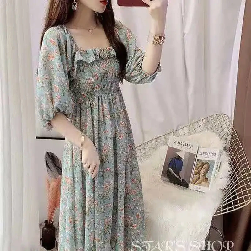 

vestidos de mujer casual ladies summer print chiffon short-sleeved beach mini sundress 2021 fashion plus size women's clothing