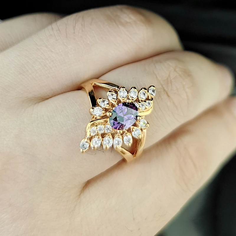 

Purple Cubic Zirconia Wedding/Engagement Rings for Women Gold Color Women's Ring Fashion Jewelry Wholesale