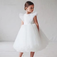 new white tulle flower girl dresses cap sleeves princess birthday dresses communion pageant christmas gown