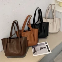 2pieceset retro womens bucket bag soft PU leather handbags ladies simple versatile and practical one-shoulder bag 2020