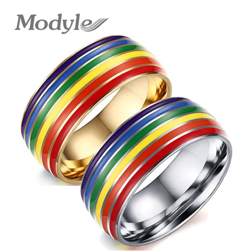 Женское и мужское обручальное кольцо Modyle золотистое/серебристое цвета радуги из