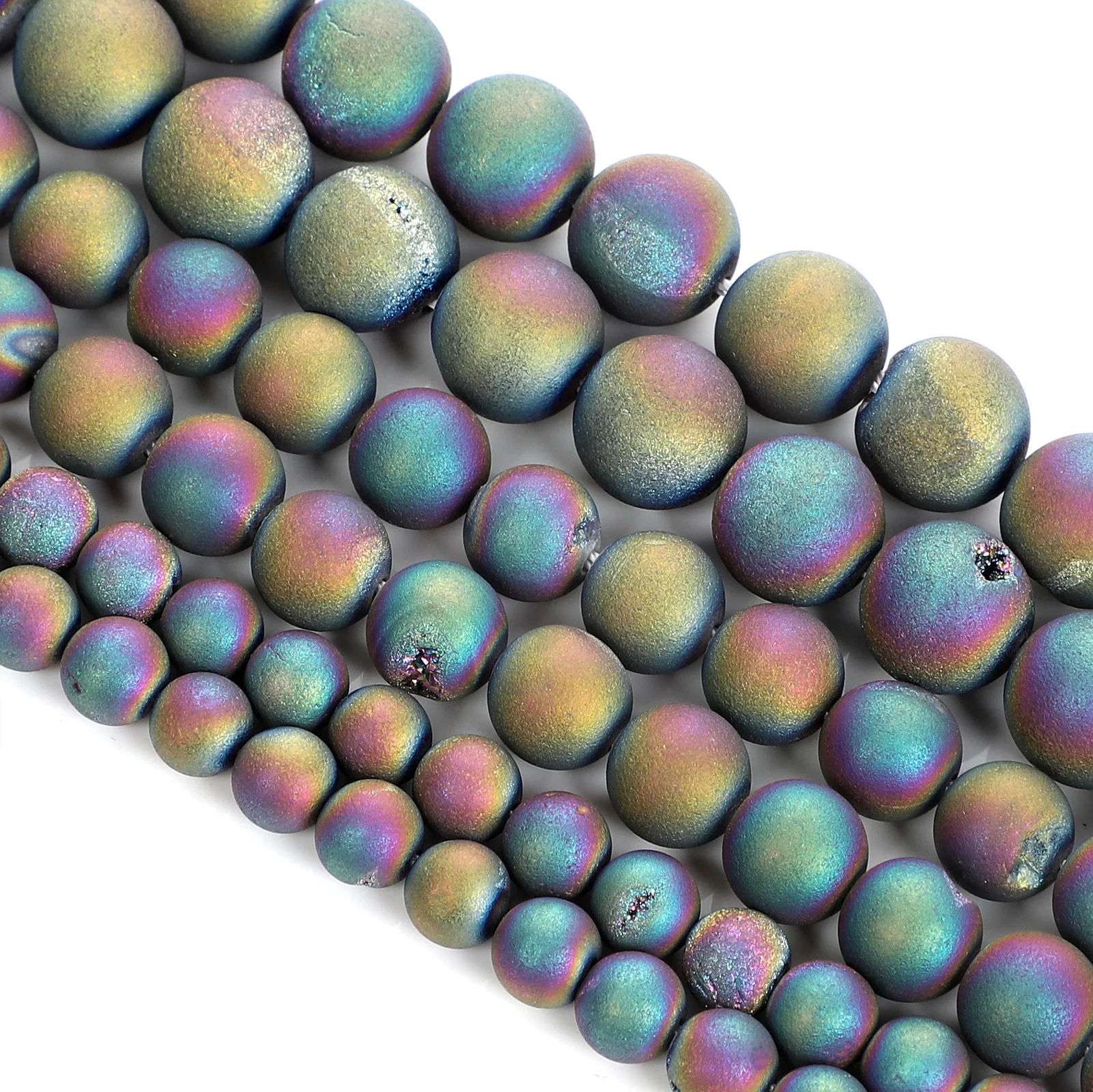 LF бусины из натурального камня красочные с металлическим титановым покрытием