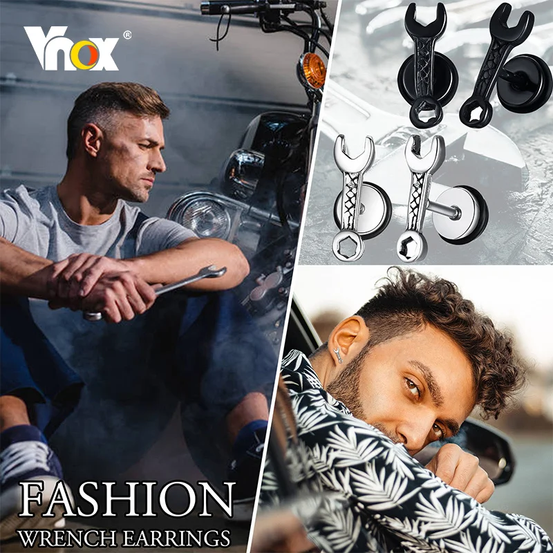 

Vnox Cool Punk Wrench Tool Design Stud Earrings for Men,1 Piece/Pair Stainless Steel Rock Gothic Ear Clips,Fashionista Jewelry