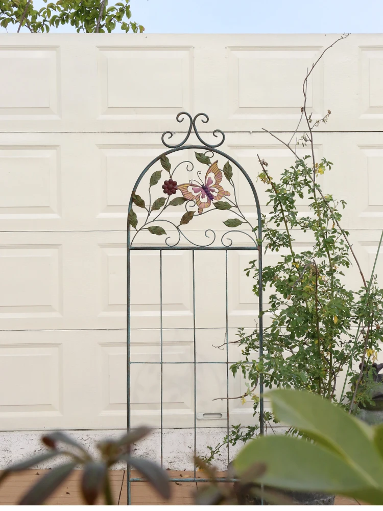

zq Single Piece Retro Iron Art Chamfer Fence Iron Scindapsus Bracket Courtyard Fence