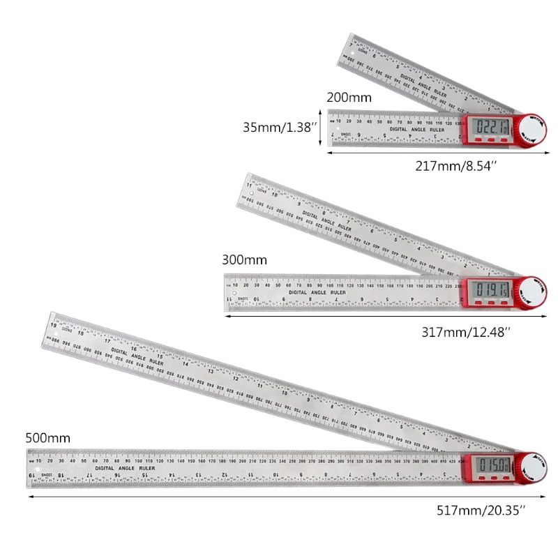 

0-200/300/500mm Angle Finder Ruler Metric Inch Scale Protractor Stainless Steel LX0C