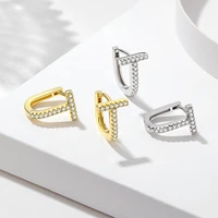 arlie 925 sterling silver t shaped shiny zircon hoop earrings for women gold silver color geometric small earrings party jewelry