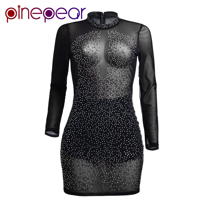 Женские вечерние сетчатые платья PinePear Клубное облегающее платье мини с длинными