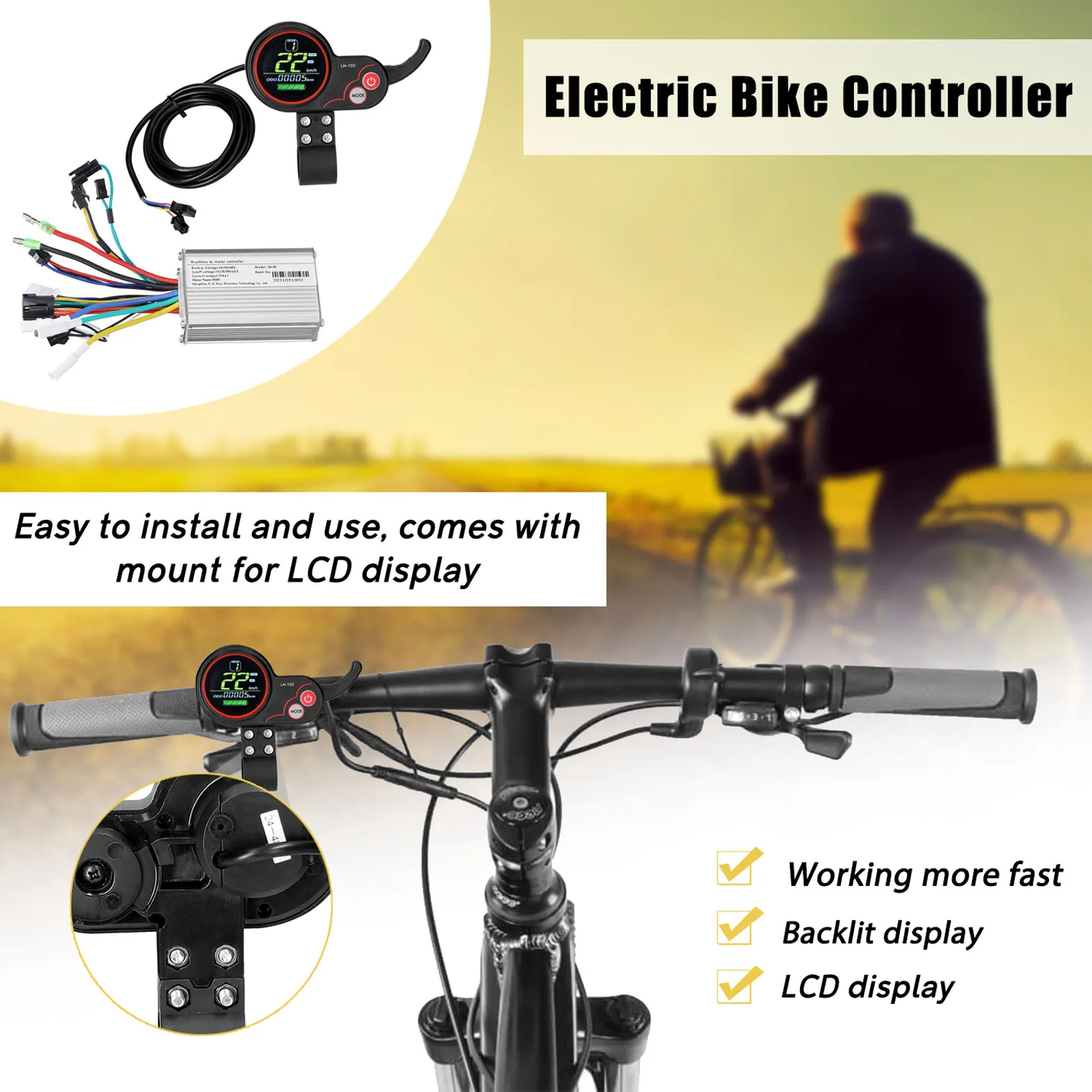 Motor Brushless Controller Waterproof LCD Display Control Panel 24V-48V 350W Electric Bicycle Scooter Kit | Спорт и развлечения