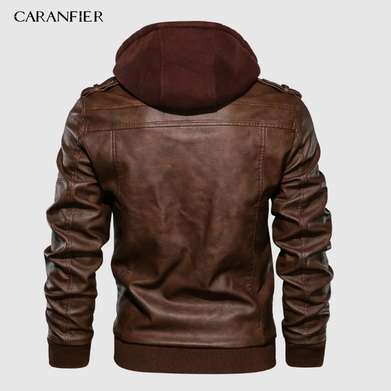 Мужские Байкерские Куртки из искусственной кожи CARANFIER классические зимние