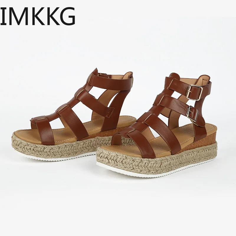 Женские туфли на танкетке женские Ремешок щиколотке Босоножки платформе