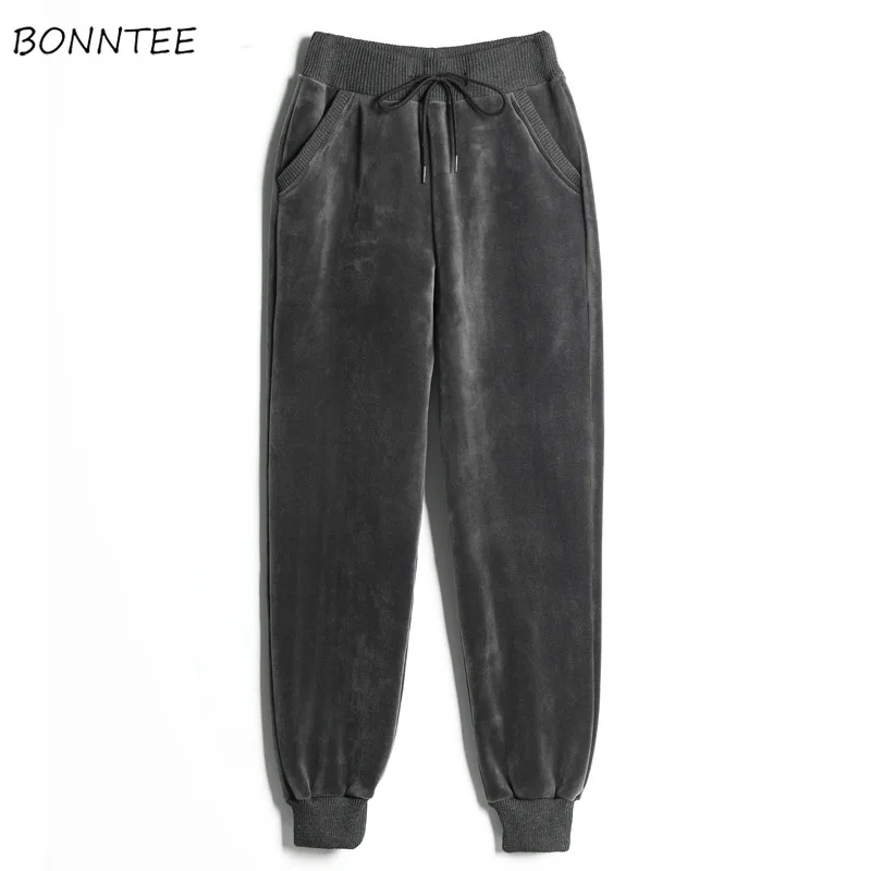 Женские зимние брюки 2020 большие размеры теплые бархатные однотонные спортивные