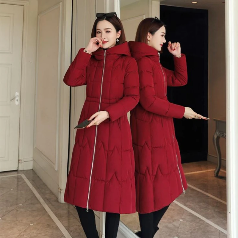 

New Style Female Winter Parkas Mujer White Slim Long Cotton Clothes Thick Loose Green Coats Womens Warm Red Fashion Clothing