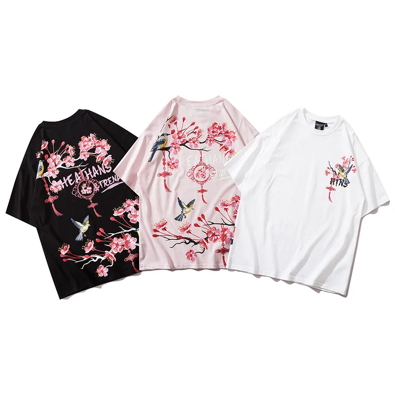

Mens T Shirt Harajuku Cotton Oversize Short Sleeve Men T Shirt Flower Print O-Neck Summer Short Sleeves Couple T Shirts For Male