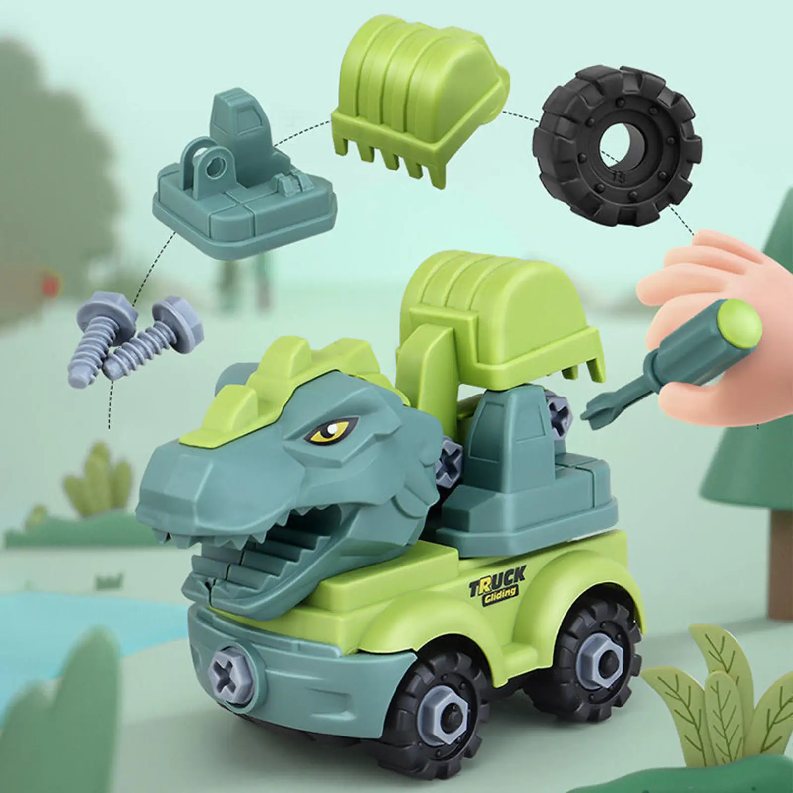 

Fun Dinosaur Car Educational 3D Puzzle Pull Back Truck Take Apart Toys Toy