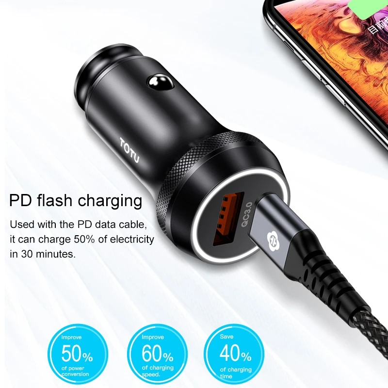 TOTU PD QC3.0 быстрое двойное USB Автомобильное зарядное устройство для мобильного телефона адаптер быстрая зарядка автомобильное USB зарядное устройство для телефона для iPhone samsung Xiaomi