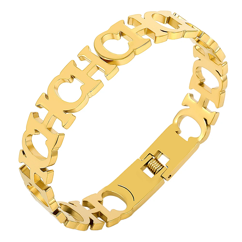 Открытый Браслет манжета с буквами CH золотого цвета шириной 12 мм для женщин и