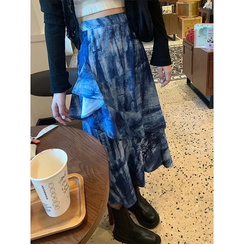 

NEW Tie-dye Asymmetric Skirt NEW Women's Loose High Waist Skirt Long Skirt Fashion