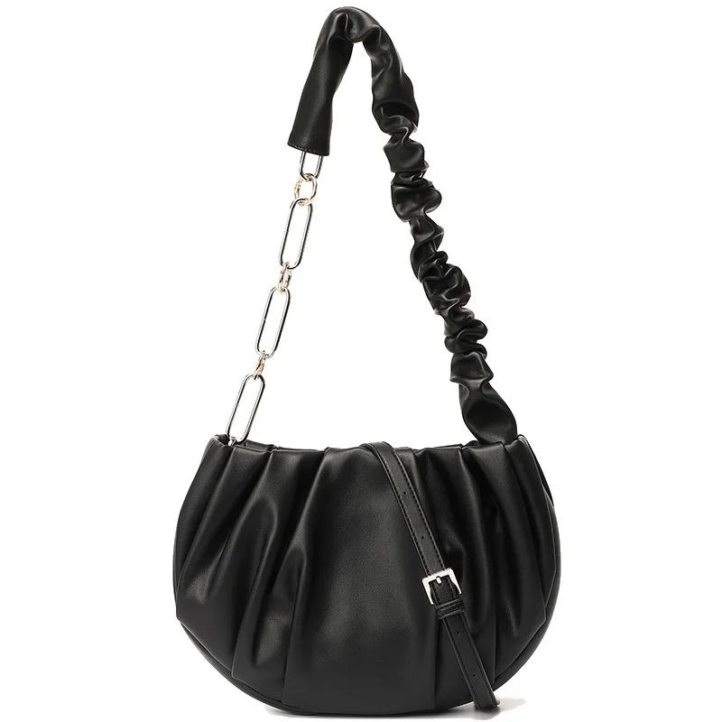 

SWDF Thick Chain Cloud Bag Retro Underarm Bag 2021 New Soft Fold bag Designer Female Dumpling Bag Cowhide Leather Clutch handbag