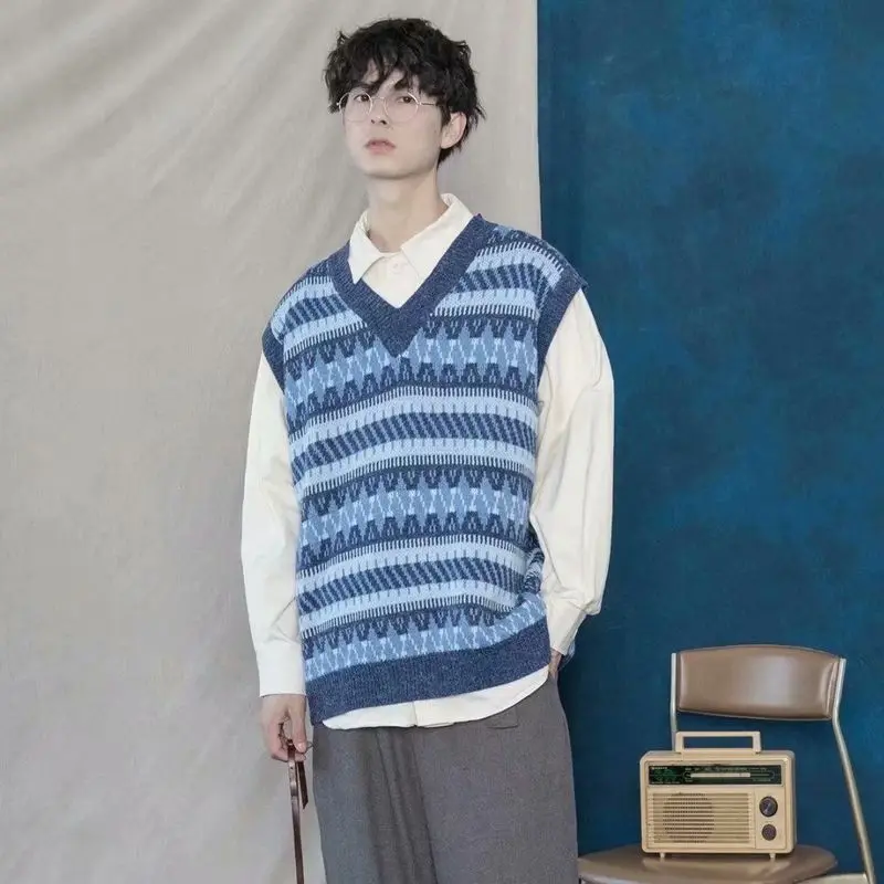 

Свитер, жилет, мужские зимние плотные вязаные топы, мужской пуловер оверсайз, Женская корейская мода, универсальные студенческие пальто