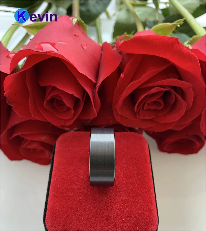 Черный обручальное кольцо Вольфрам Engragement с начесом и плоский ленточный 10 мм|ring