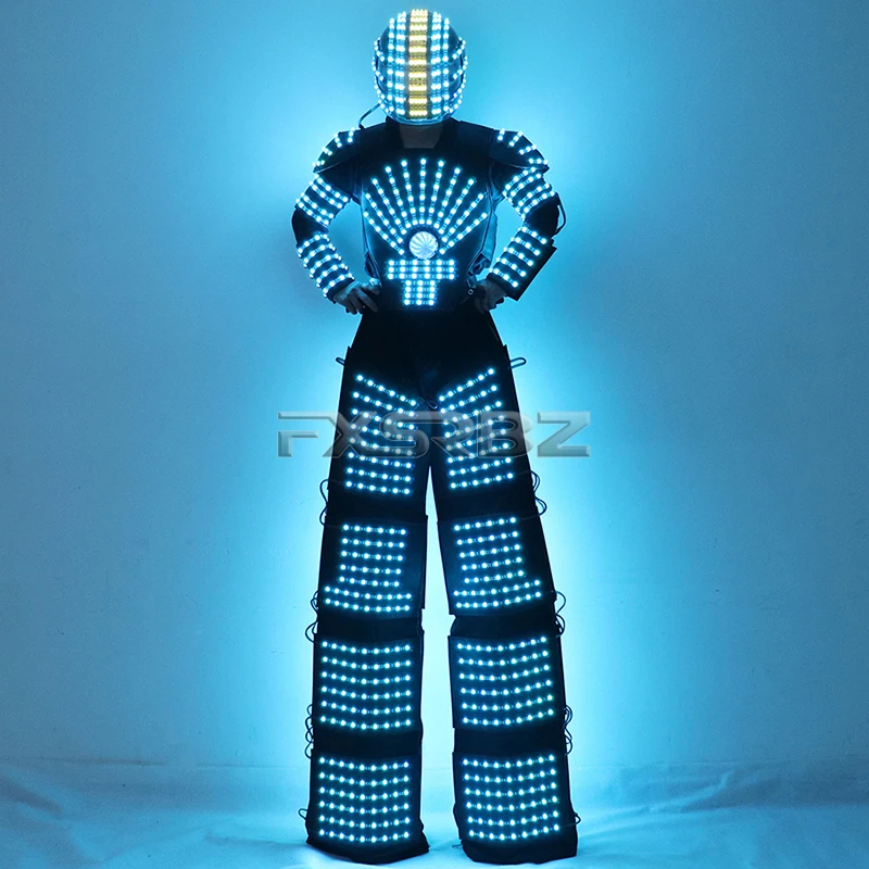 Костюм Робота с LED-подсветкой, на высоких каблуках, Криоман и Дэвид Гетта, ходунки, светящаяся одежда, шлем, лазерные перчатки.