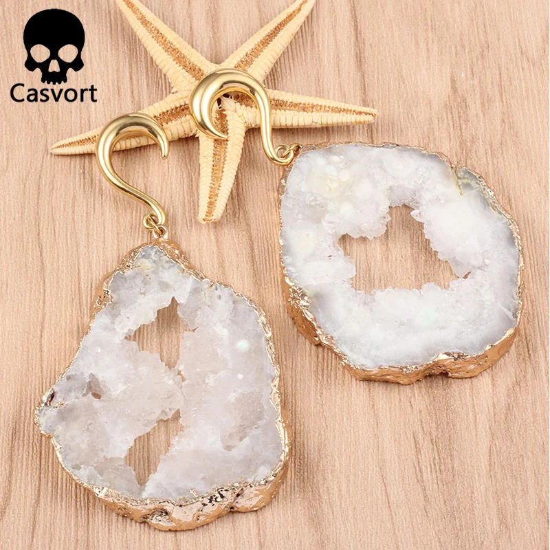 Casvort 2 шт Новые несимметричные с драгоценными кристаллами затычки для ушей Висячие тоннели из нержавеющей стали золотые ушные крючки калибры для пирсинга
