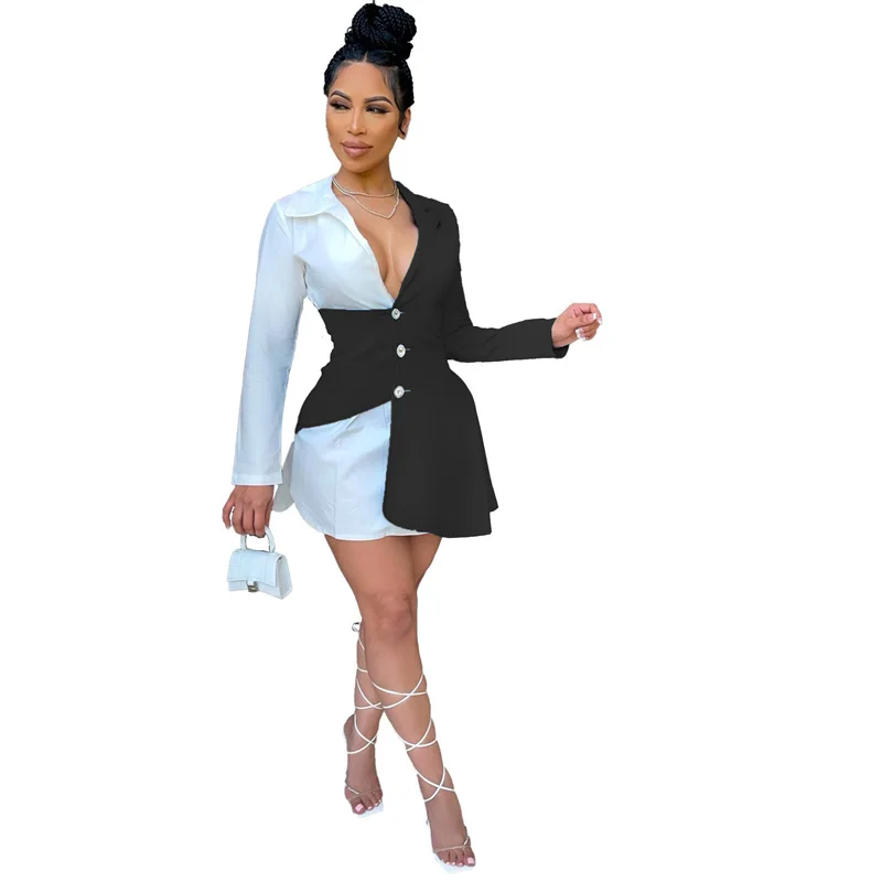 

Женское офисное платье с длинным рукавом, цветные платья в стиле пэчворк для женщин, элегантное женское платье с V-образным вырезом для вече...