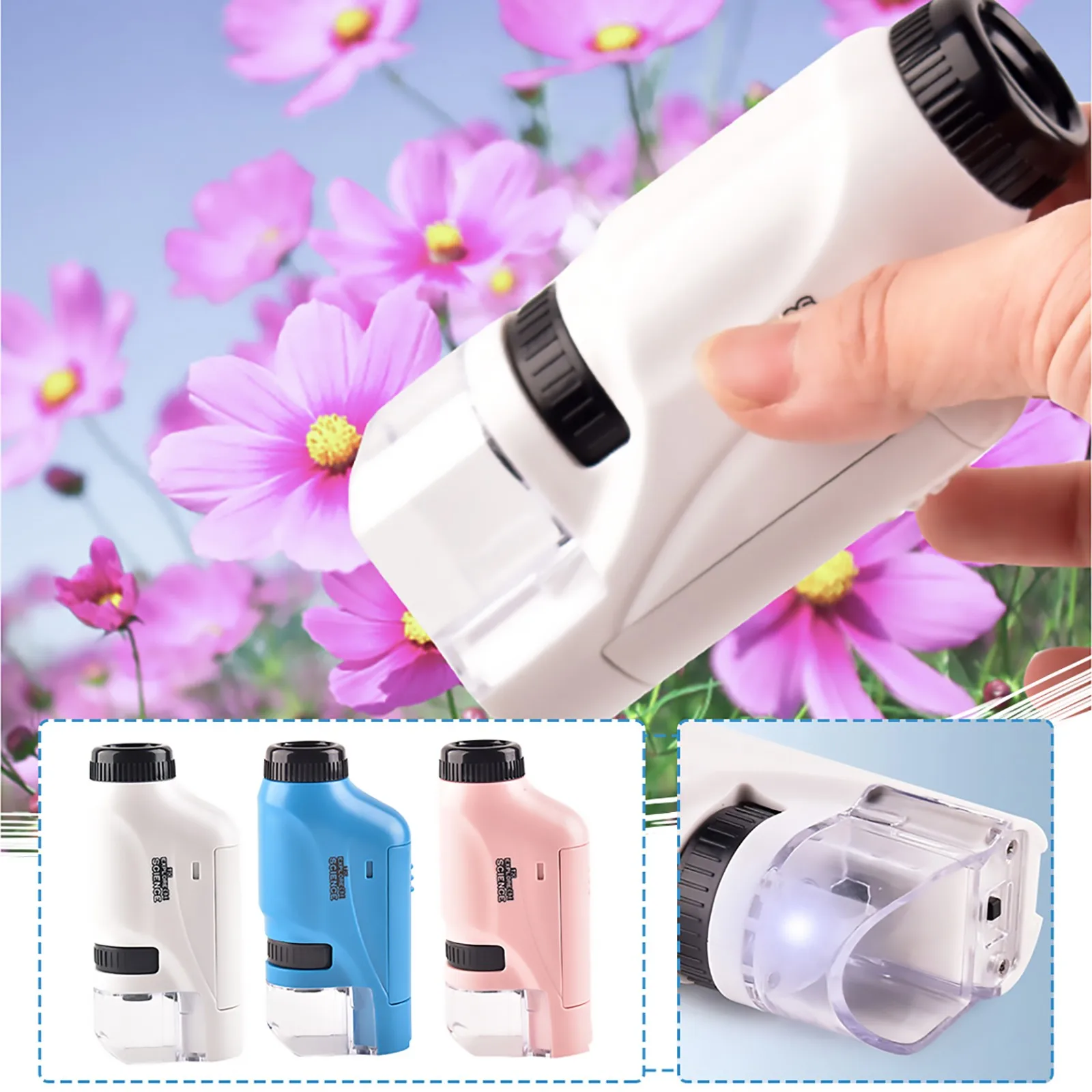 

60x-120x Children's Hand-held Portable Optical Microscope Toy Mini Microscope Biological Science Experiment Pupil Gift