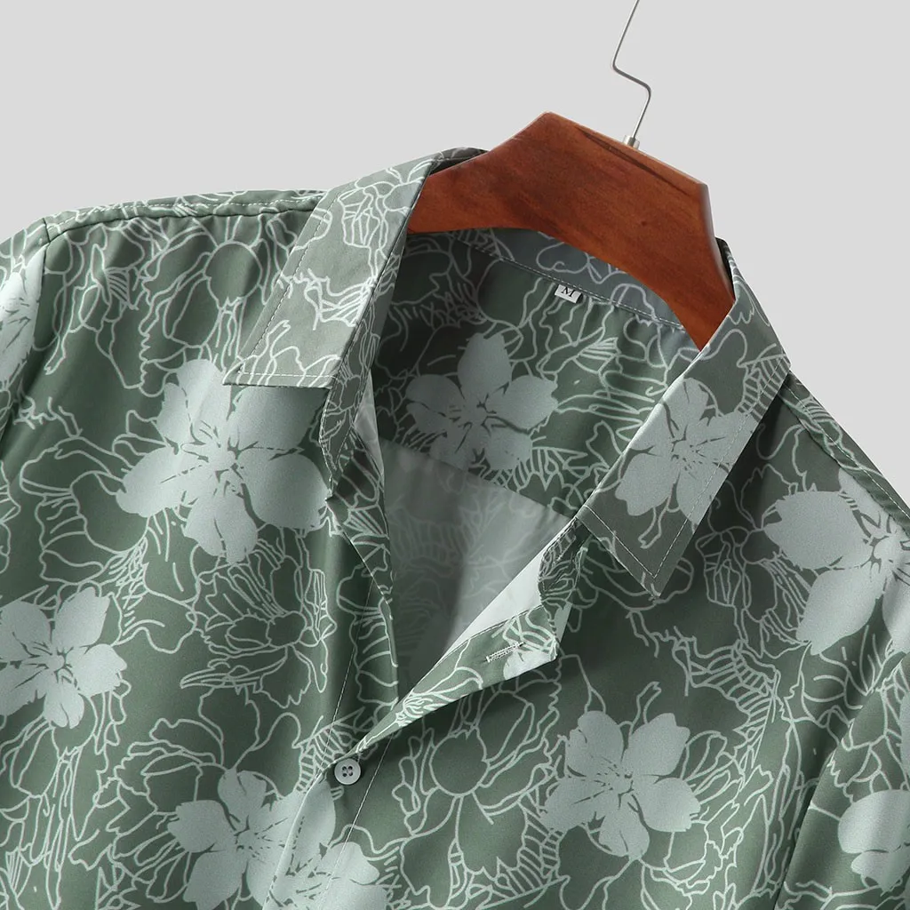 Casual Printed Short Sleeve Shirt Men Streetwear 2020 Hawaii Beach Oversize Blouse Summer Fashion Harujuku Shirts For #9 | Мужская