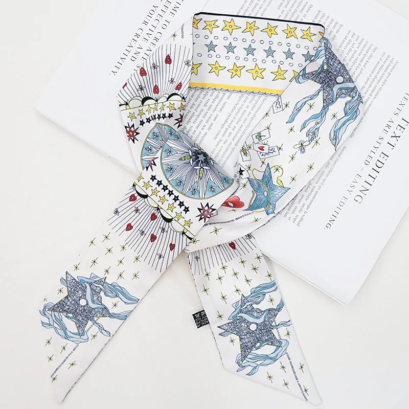 

Flower Print Designer Scarves Double-sided Silk Scarf For Women Long Fashion Hairband Bag Strap Wrist Decoration