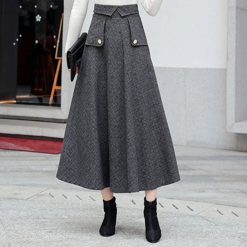 Юбка Женская шерстяная в клетку с поясом на резинке осень/зиму|Женские юбки| |