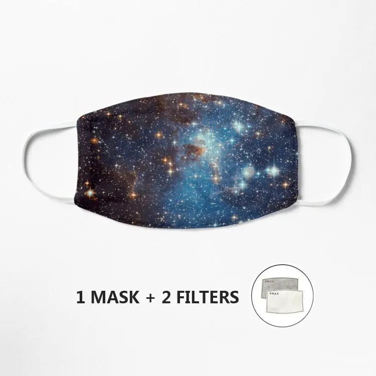 

Маска унисекс голубая небула, звезды, космос, английская маска, многоразовая маска для рта, белая Милая аниме маска для лица