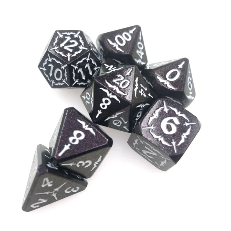 

7PCS Mini RPG Metal Black Dice Alloy Plated Black White Digital Cthulhu Dice D&D Dice Rpg For Board Game Accessories