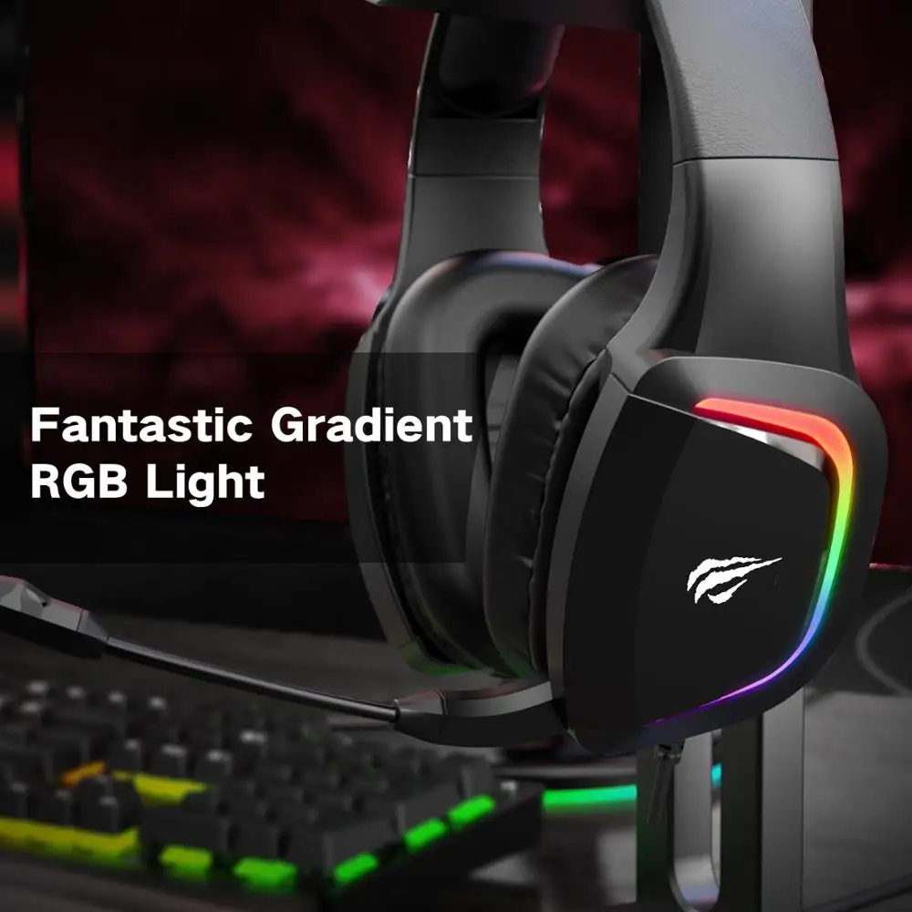 Havit PS4 Игровые наушники с шумоподавлением Микрофон RGB Освещение объемный звук 50 мм