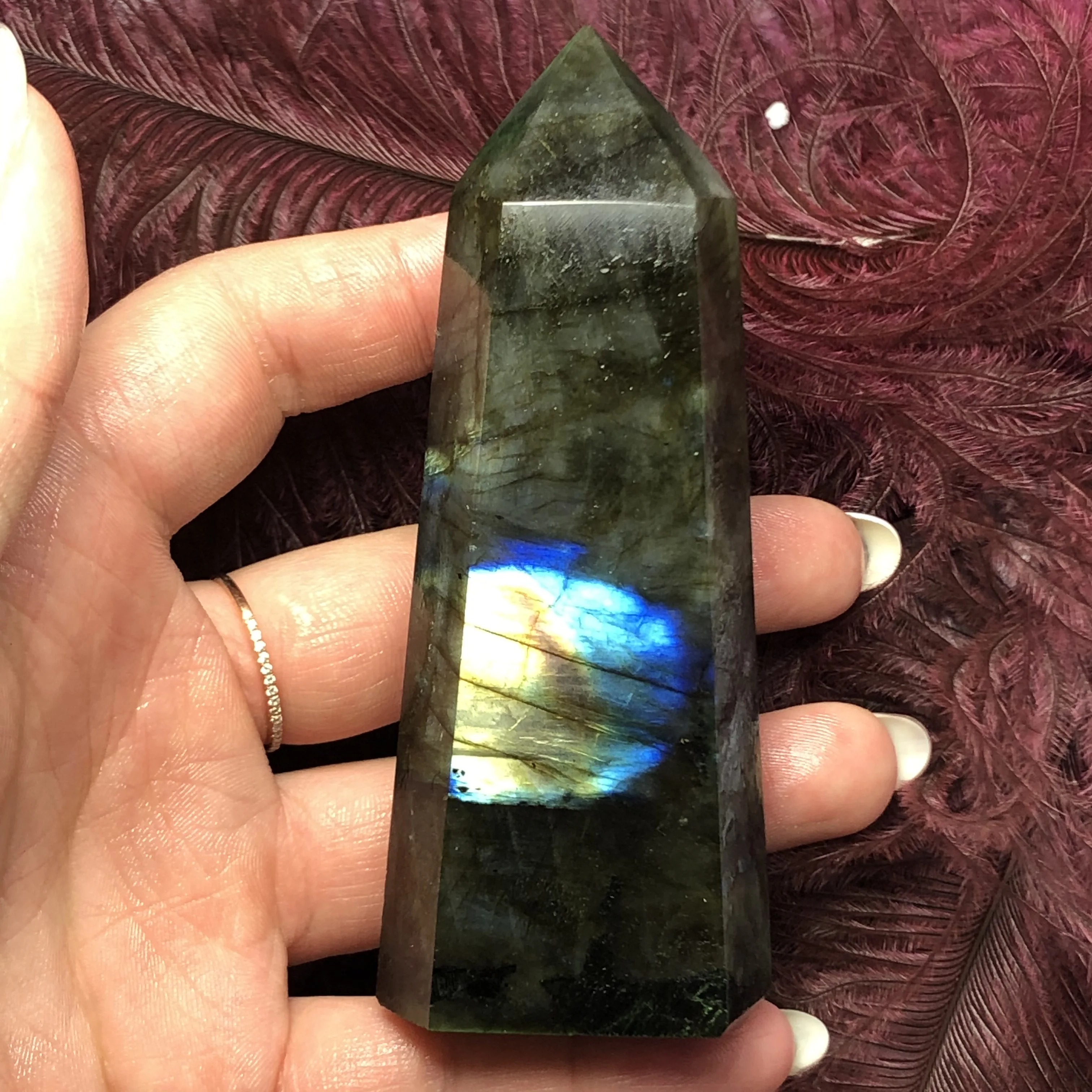 

Natural labradorite obelisk quartz crystal wand point healing Home decoration & stone craft