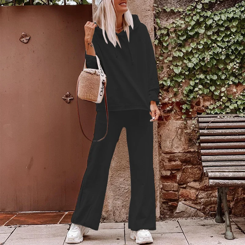 

Осенний однотонный спортивный костюм для женщин, комплект из двух предметов, пуловер, толстовка, Топ с длинным рукавом, длинные брюки, костю...