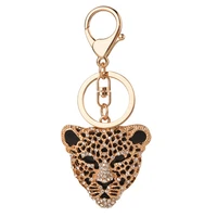 fashion clear cz golden leopard head keychain for women phone pendant fine bag keychains men car key chain charm ring keyfob