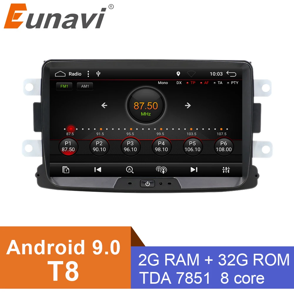Eunavi Автомобильный Dvd Android 9,0 для Renault Dacia Duster Sandero Lodgy Dokker с одним Din Автомобильный Радио Gps навигация 8B02 2G+ 32G