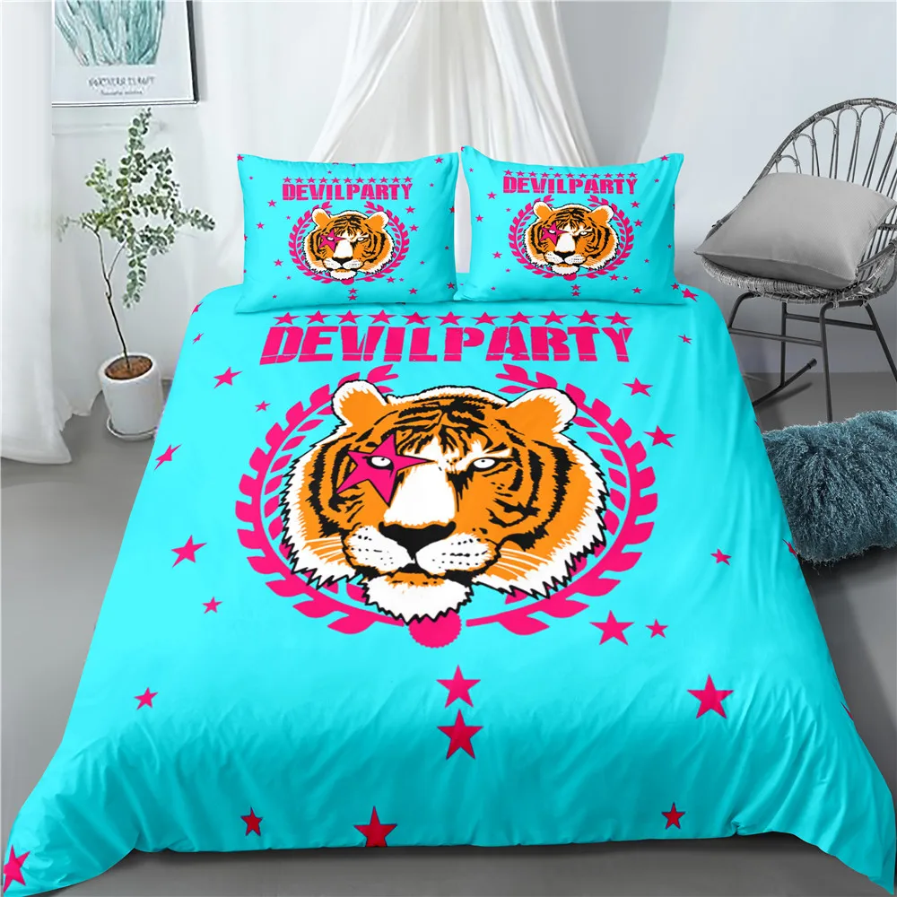 

3D Animal Tigers Bedding Set Duvet Quilt Cover Queen Sizes Single Twin Double King Size 3pcs Yellow and Blue Bedding Pillow Case